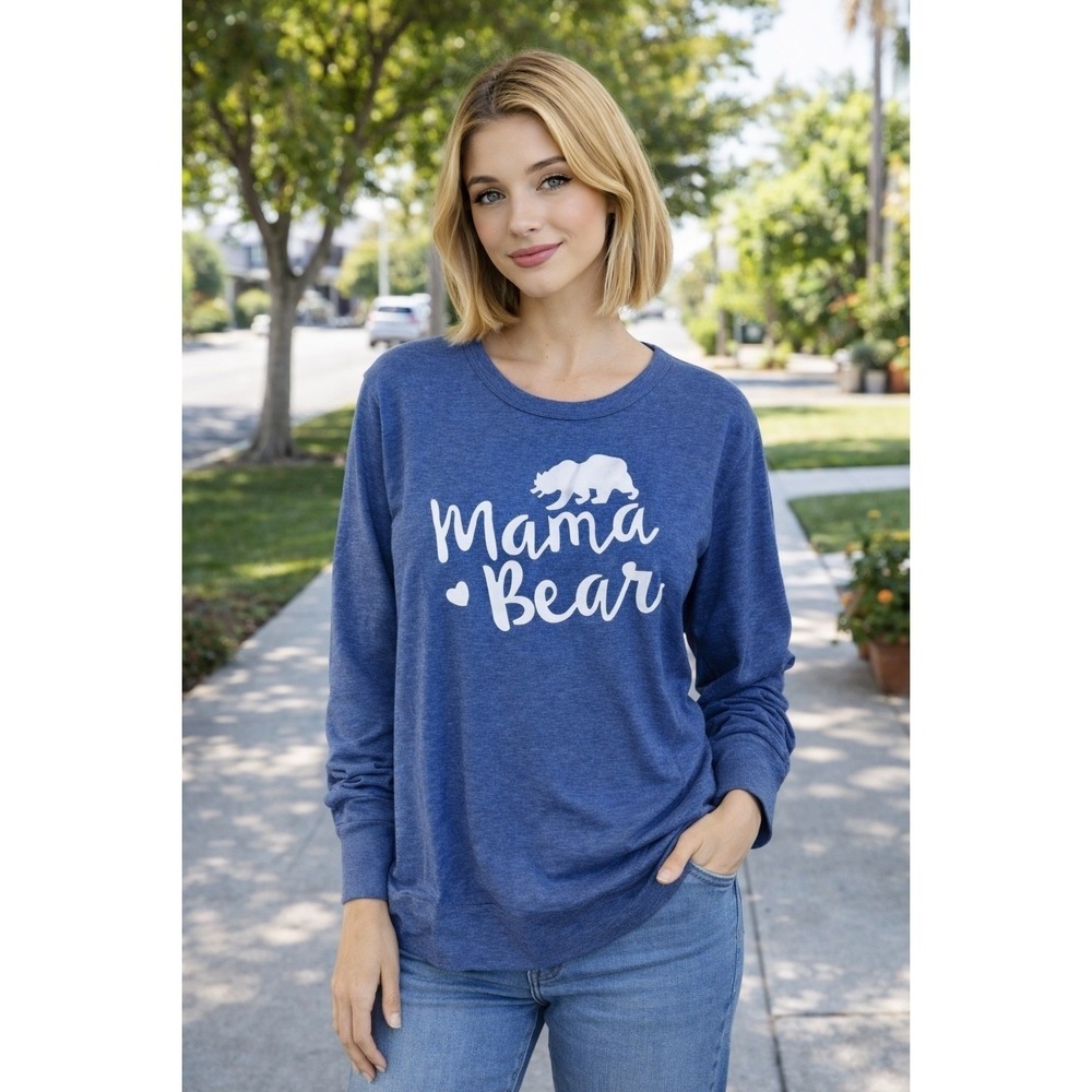 Blue Mama Bear Women's Long Sleeve Crewneck Sweatshirt Top 14W